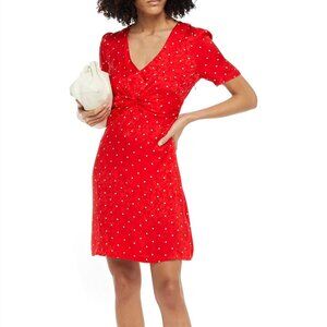Maje Red Twist-Front Polka Dot Mini Dress - Size 4-6